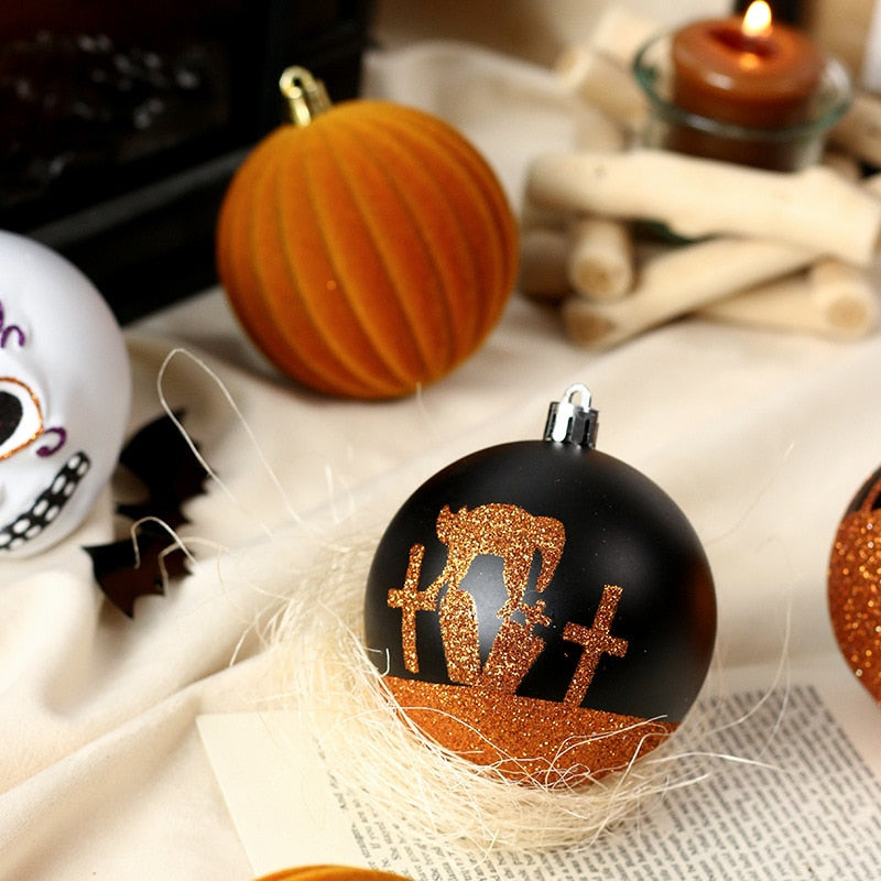 8cm Halloween Ball Hanging Decoration Painted Horror Skull Plastic Ball Pendant Halloween Tree Hanging Ornament