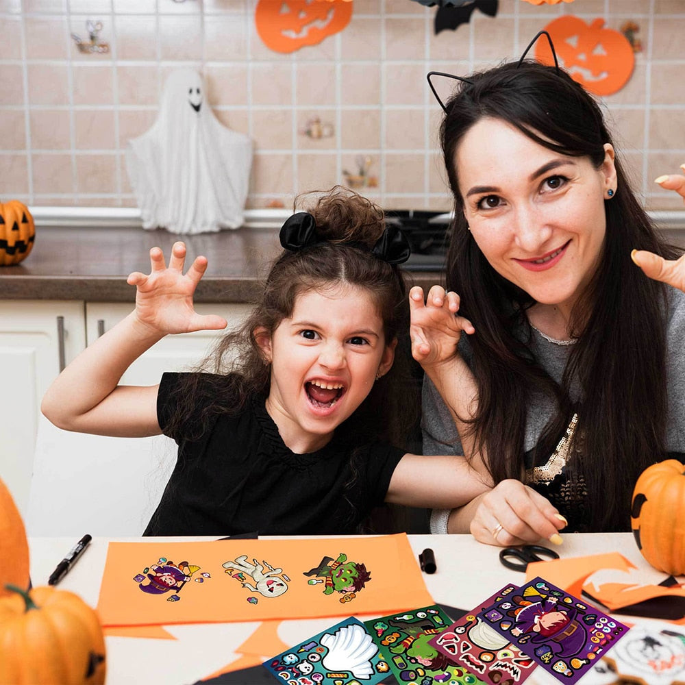 6/12 Sheets Make a Face Halloween Puzzle Stickers