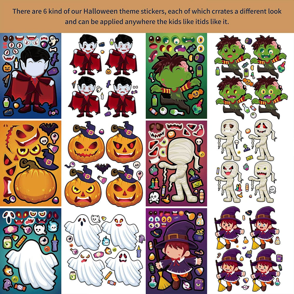 6/12 Sheets Make a Face Halloween Puzzle Stickers