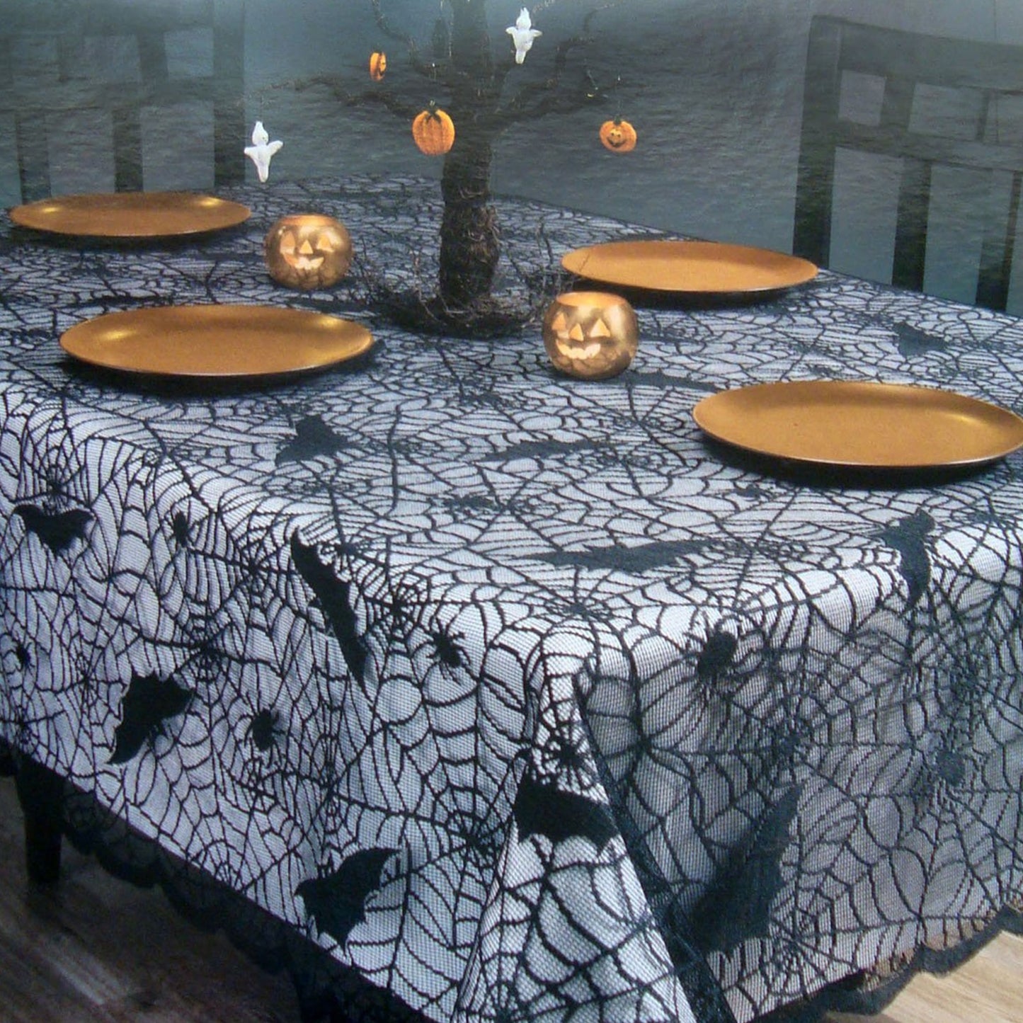 Halloween Decoration Lace Spider Web Skeleton Skull Tablecloth