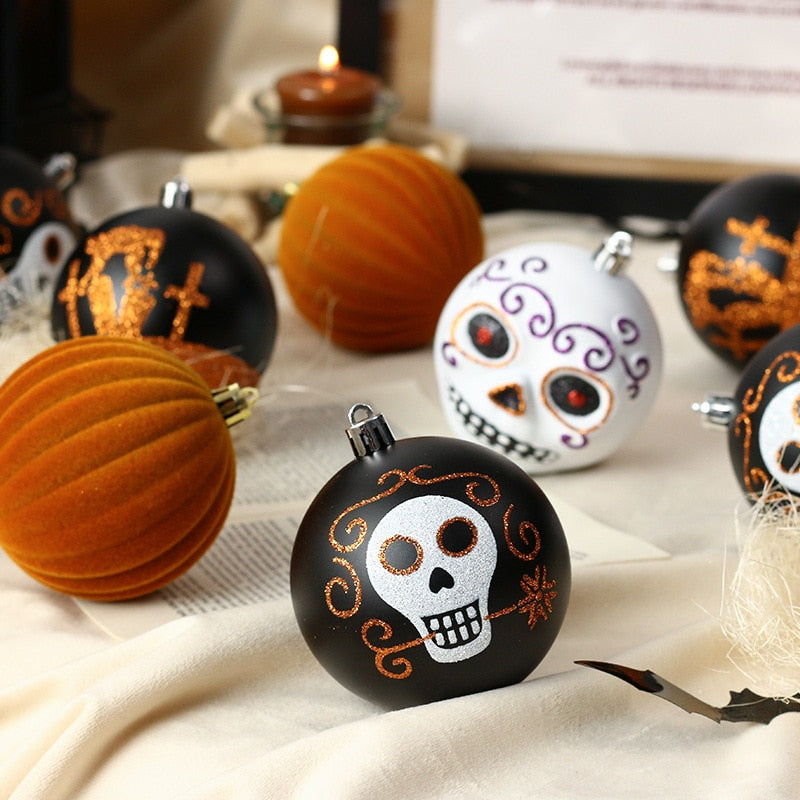 8cm Halloween Ball Hanging Decoration Painted Horror Skull Plastic Ball Pendant Halloween Tree Hanging Ornament