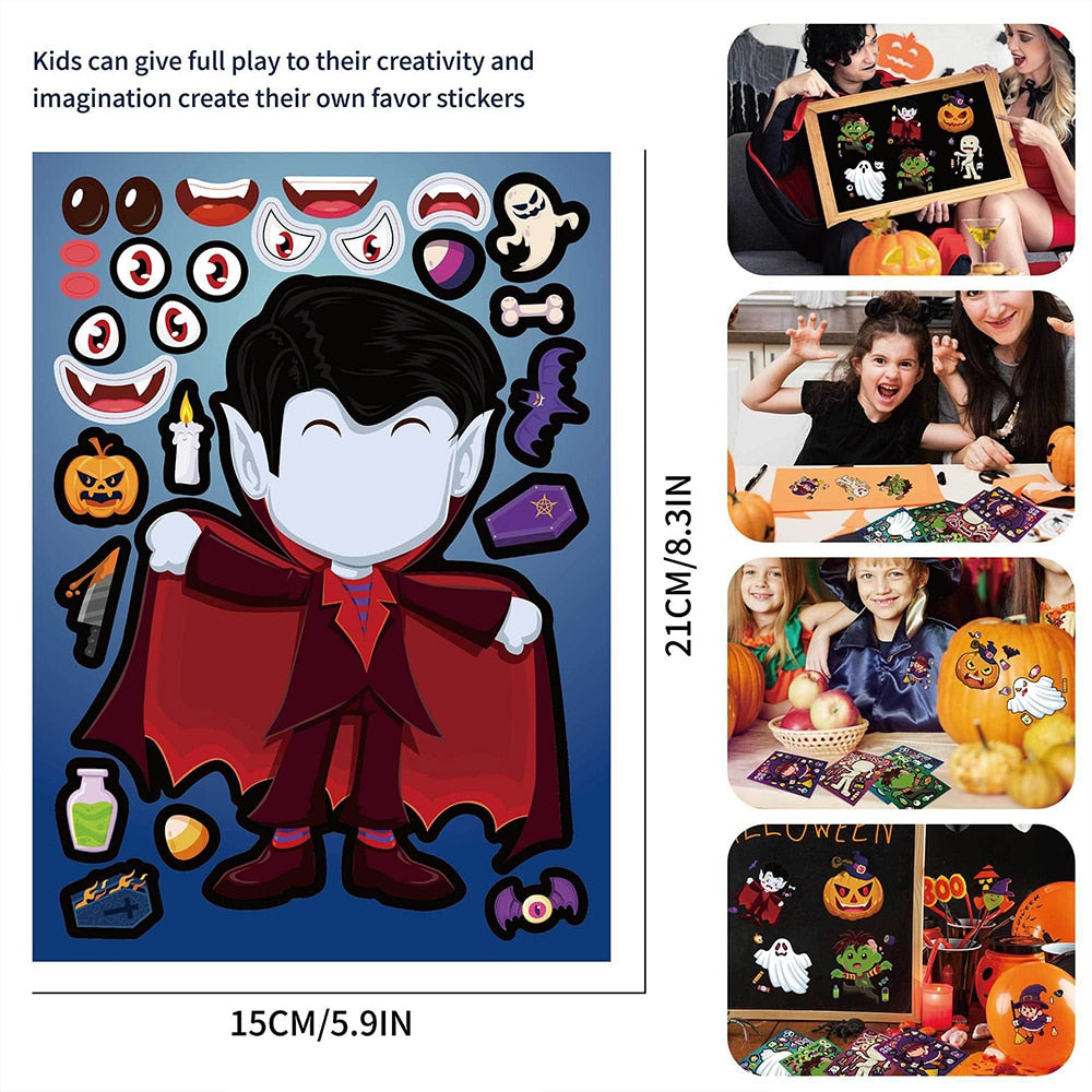 6/12 Sheets Make a Face Halloween Puzzle Stickers