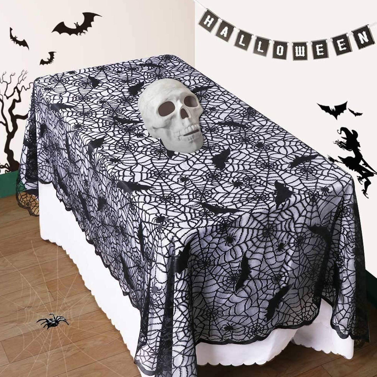 Halloween Decoration Lace Spider Web Skeleton Skull Tablecloth