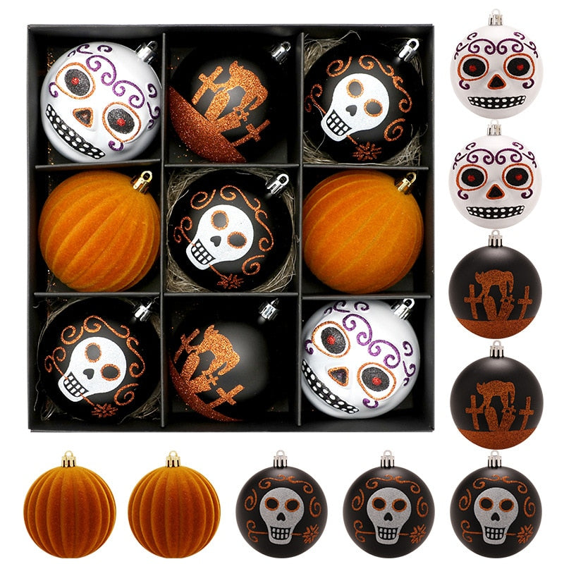 8cm Halloween Ball Hanging Decoration Painted Horror Skull Plastic Ball Pendant Halloween Tree Hanging Ornament