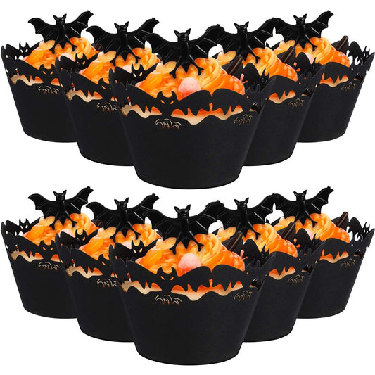 12pcs Halloween Black Bat Cupcake Wrappers Cupcake Liners