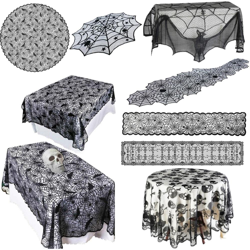 Halloween Decoration Lace Spider Web Skeleton Skull Tablecloth