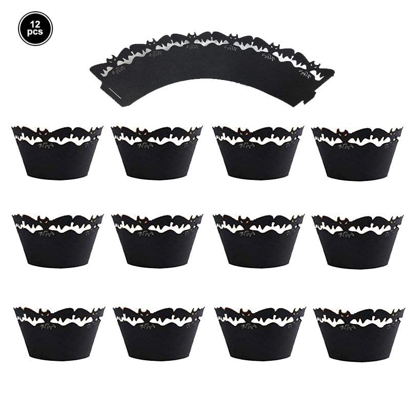 12pcs Halloween Black Bat Cupcake Wrappers Cupcake Liners