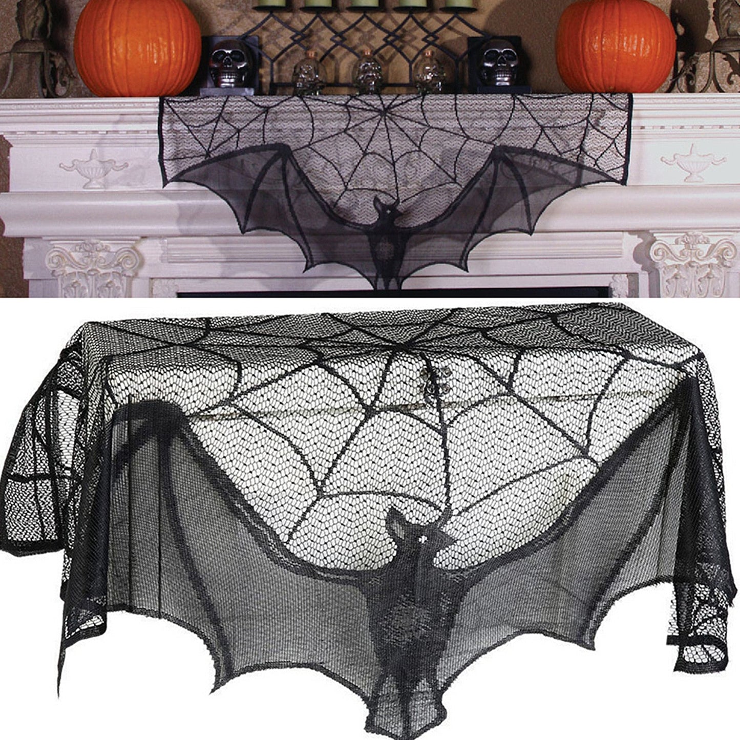 Halloween Decoration Lace Spider Web Skeleton Skull Tablecloth