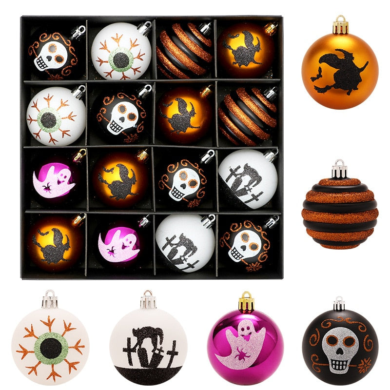 8cm Halloween Ball Hanging Decoration Painted Horror Skull Plastic Ball Pendant Halloween Tree Hanging Ornament