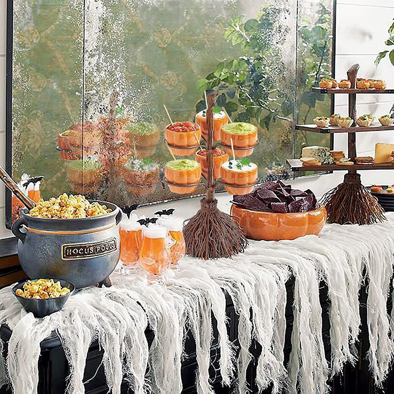 Halloween Broom Table Tree Root Decor Table Cake Stand