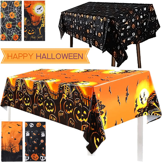 Halloween Tablecloth Pumpkin Spider Web Bat Ghost Table Cover Clothes  Festival Party